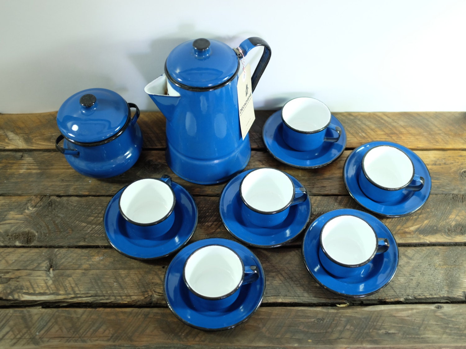 Tiny Vintage Blue Enamel Coffee Set Pcs Coffee Pot Sugar Bowl