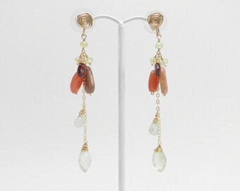 Items similar to Copper Dangle Earrings with Moonstone Gemstone Accents