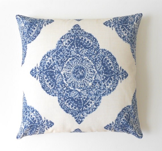Navy medallion ikat decorative pillow cover by pillowflightpdx