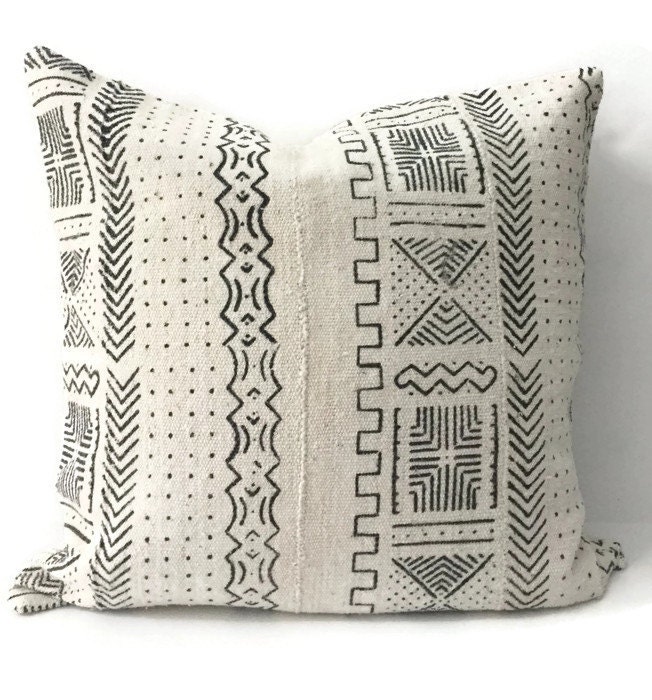 African Mudcloth Pillow Cover Ethnic Handwoven Black And