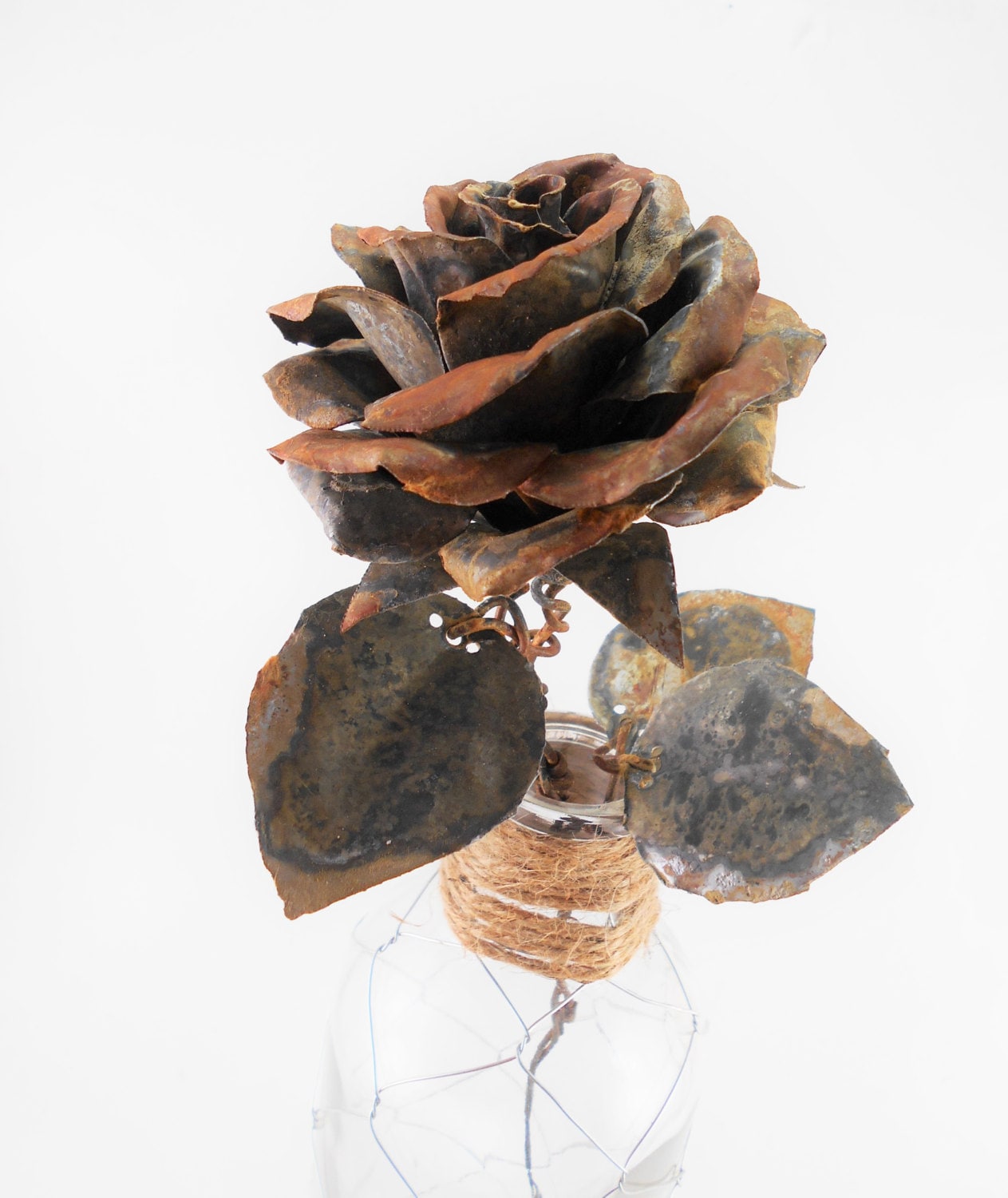 Rusted Steel Rose With Barbed Wire Stem Metal Rose Metal Roses Metal