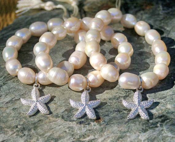 Freshwater Pearl Bracelet With Silver Starfish By Haolegirlhaiku