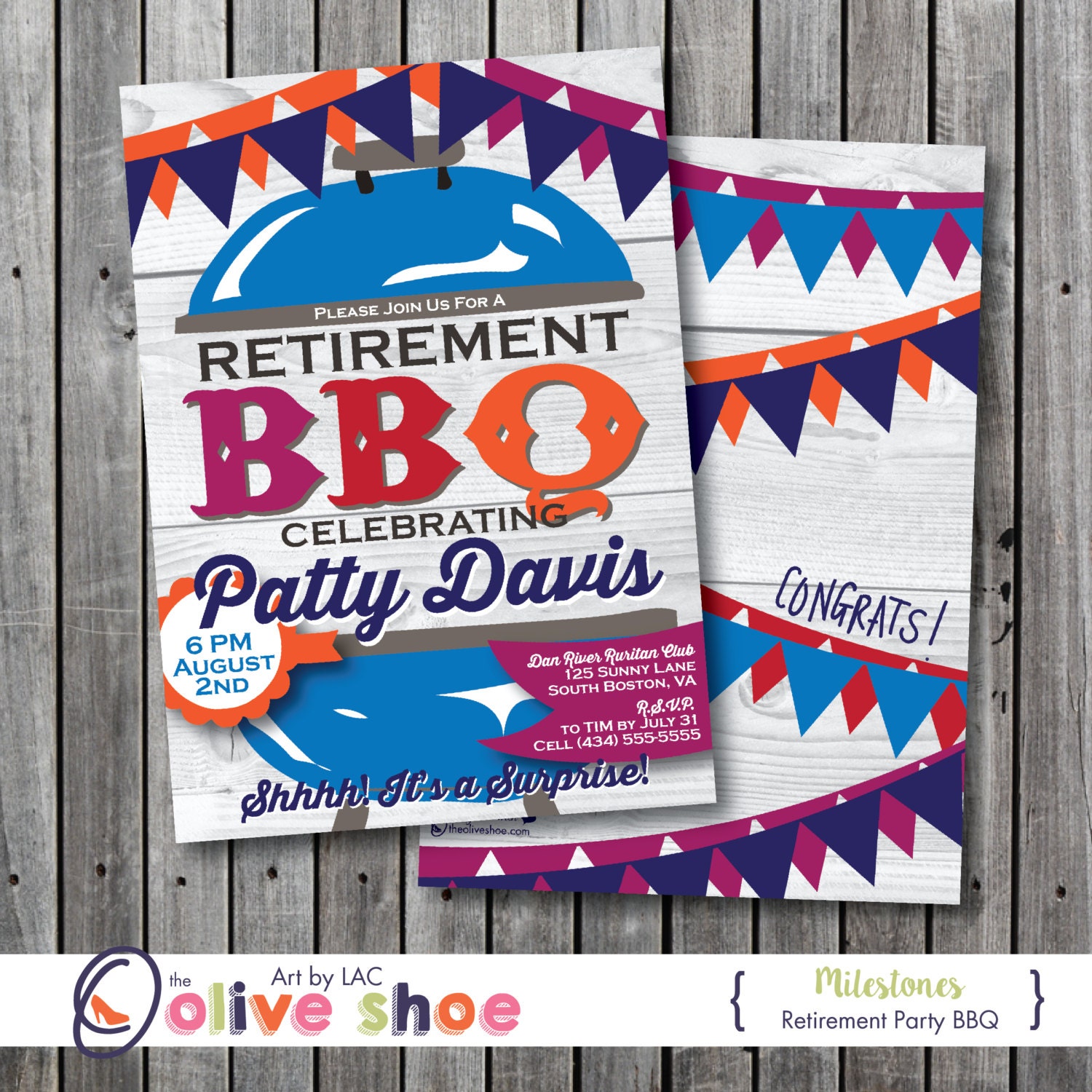 Retirement BBQ Party Invitation Colorful Flags Grill