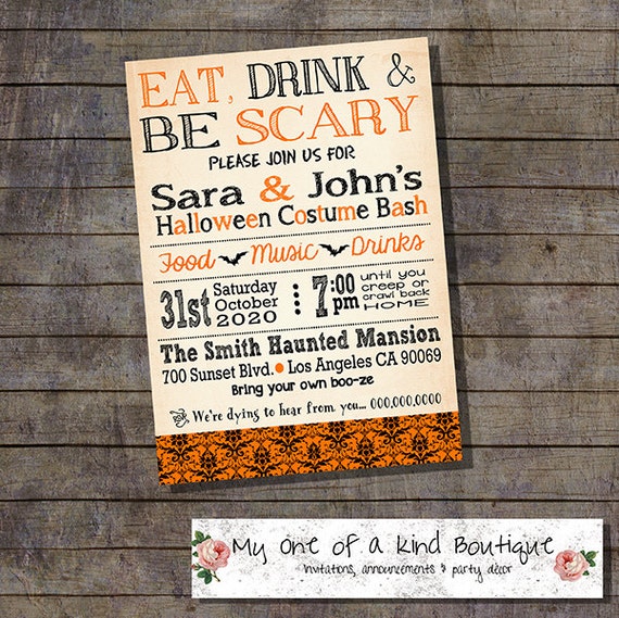 Eat Drink And Be Scary Halloween Party Bash Invitation Annual