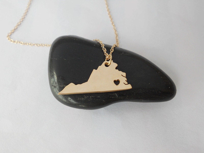 Gold Virginia Charm Necklace VA State Necklace Virginia State Shaped