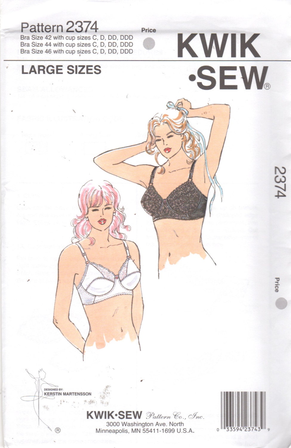 Kwik Sew 2374 Misses Bra Pattern LINGERIE Womens Sewing Pattern Large