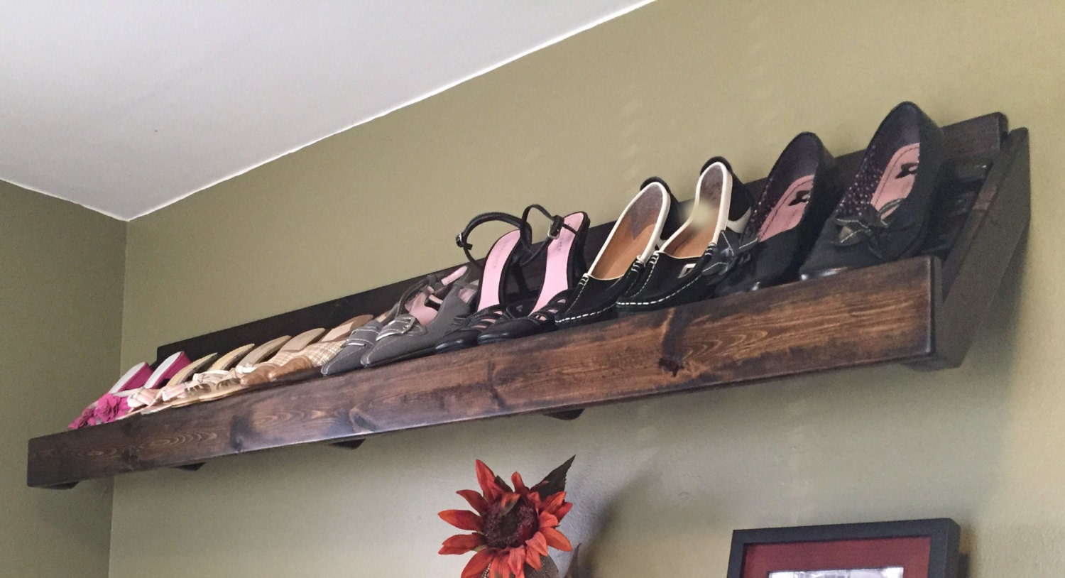 Floating Shoe Rack Rustic Wood Design Custom By GnHWoodCrafters