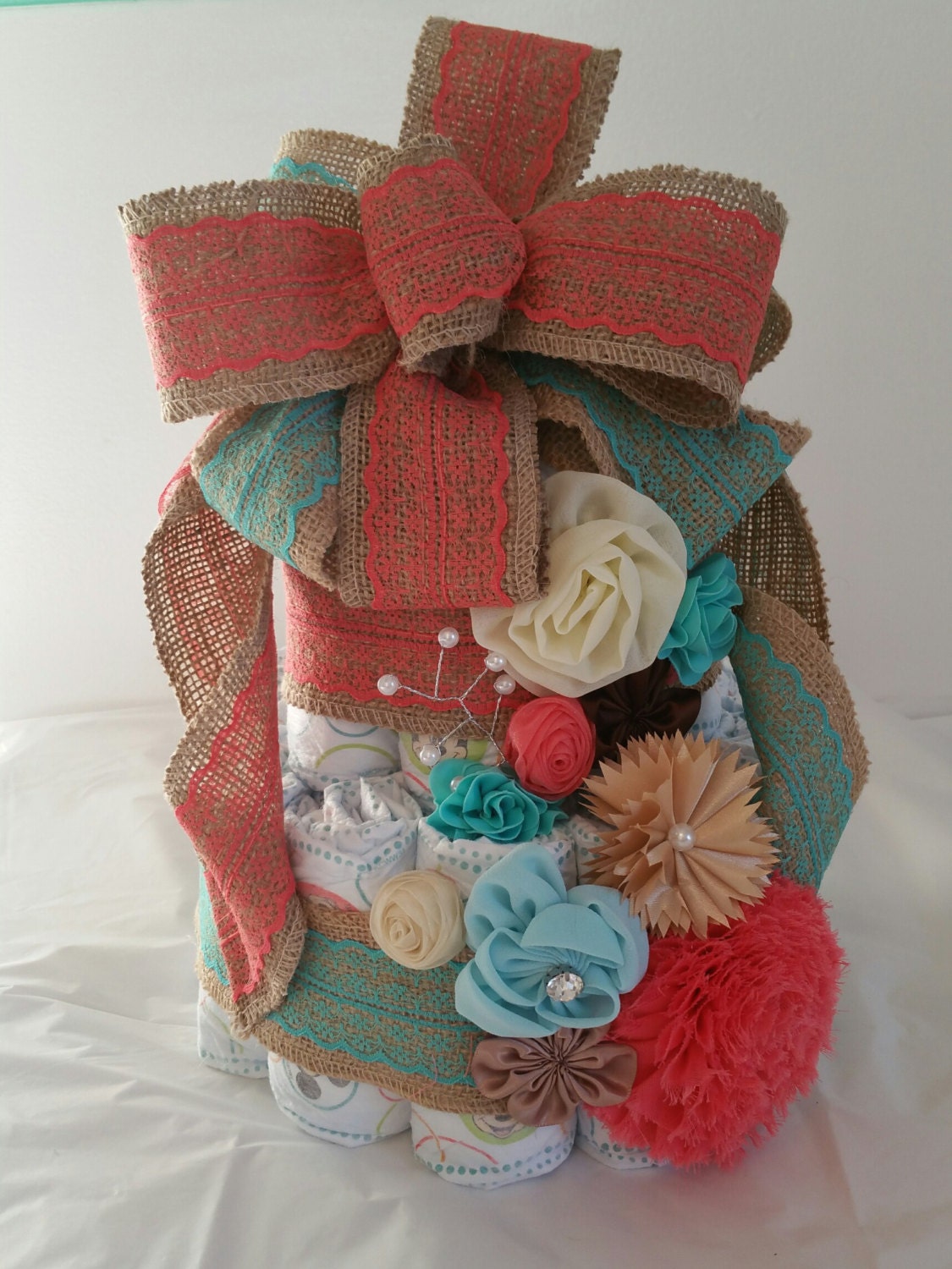 Diaper Cake Burlap Diaper Cake Baby Shower Gift Pink And