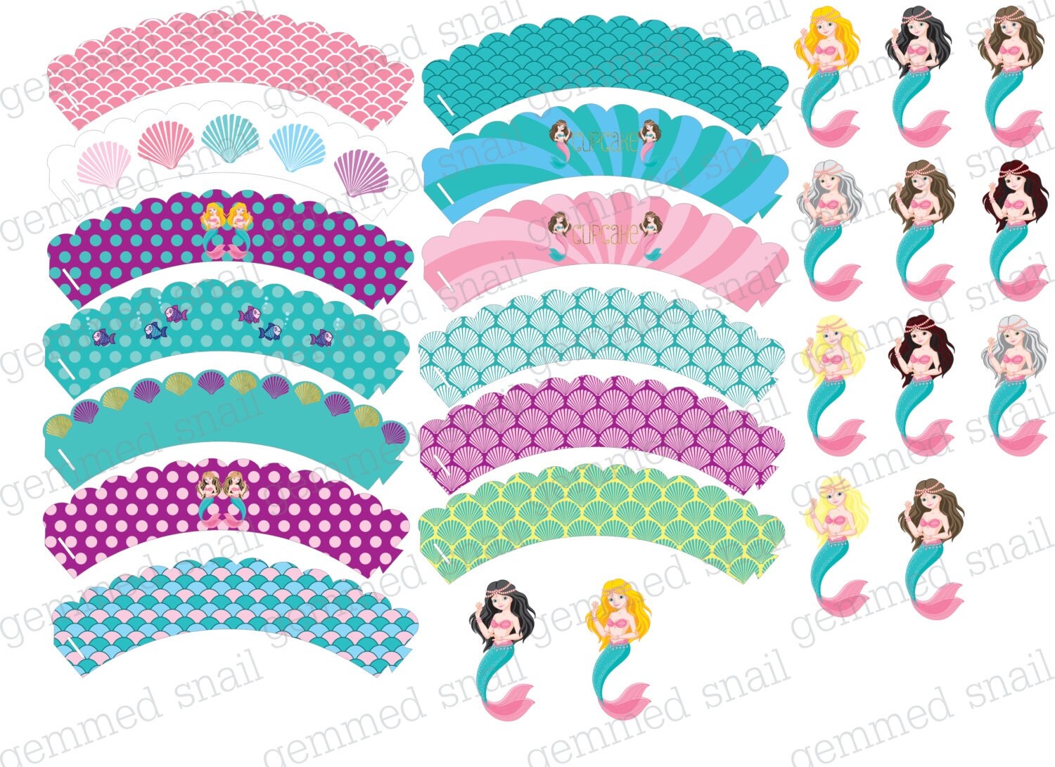 Mermaid Cupcake Wrappers Mermaid Cupcake Toppers By GemmedSnail