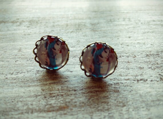 Cabochon Earrings Glass Cabochon Stud Earrings By Jandmcraftcorner