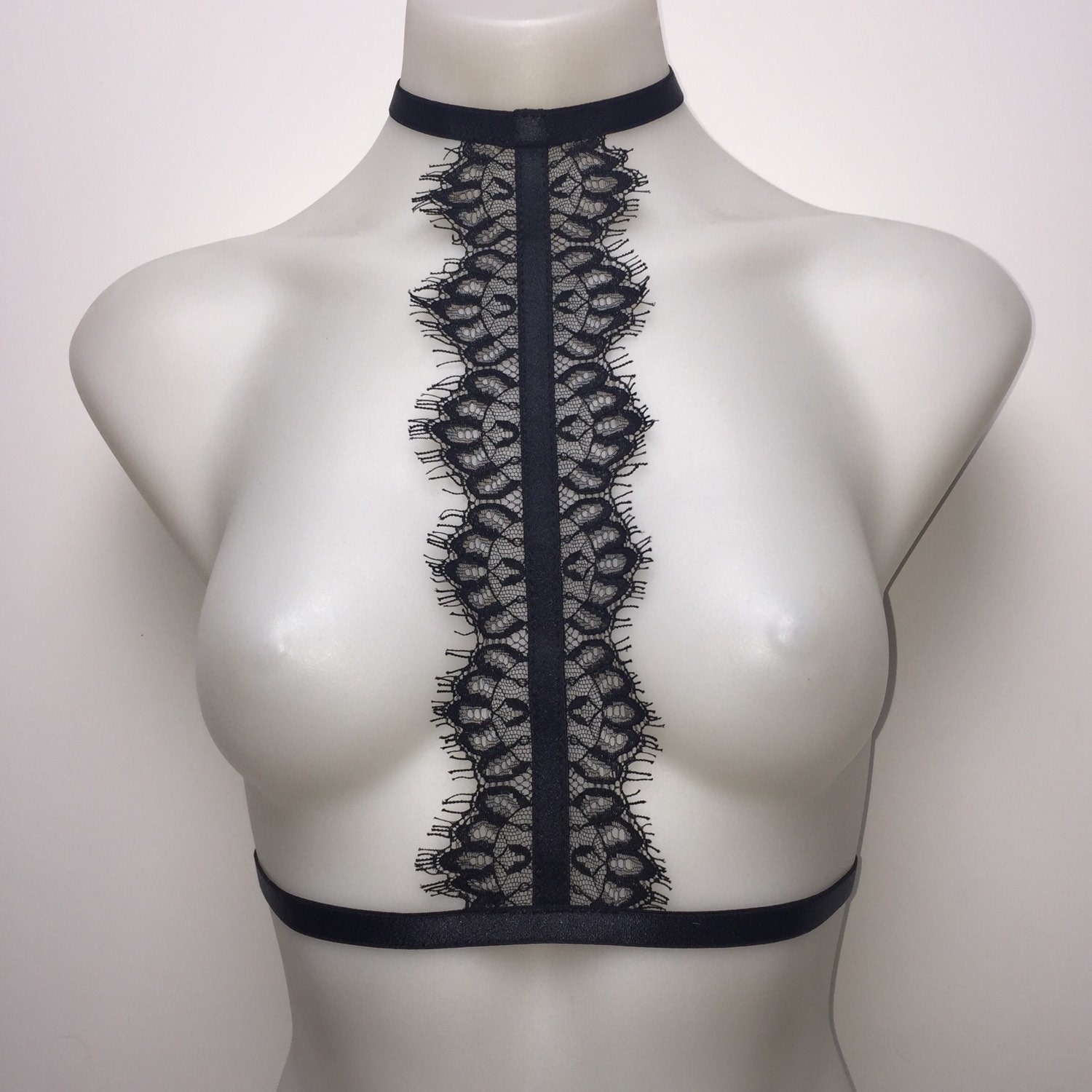 Black Lace Choker Harness Lingerie