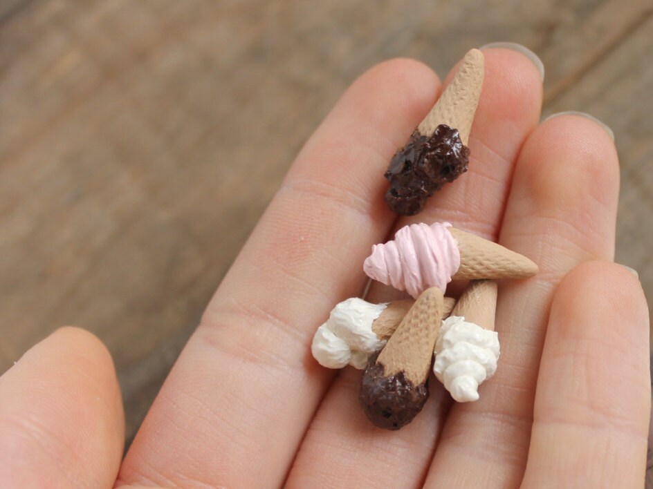 Polymer Clay Miniature Ice Cream Waffle Cones By MadeUponATime