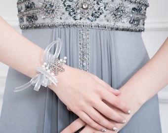 Wrist Corsage Silver Mirrored Beads By BridalBouquetsbyKy