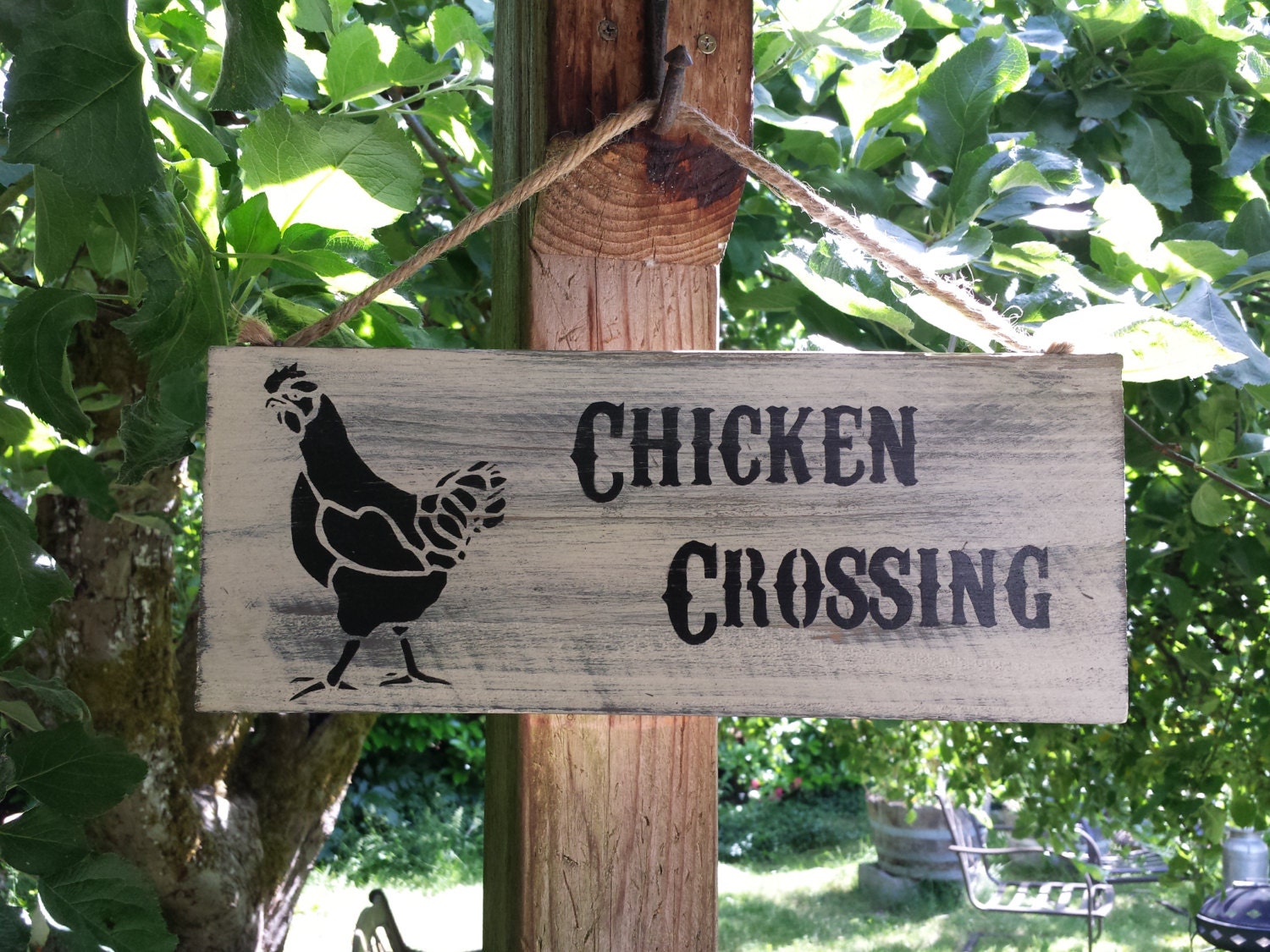 Rustic Barn Wood Chicken Crossing Weathered Wooden Sign