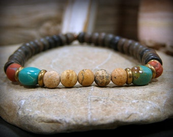 Bracelet For Men Wood And Gemstone Beaded By Stoneweardesigns