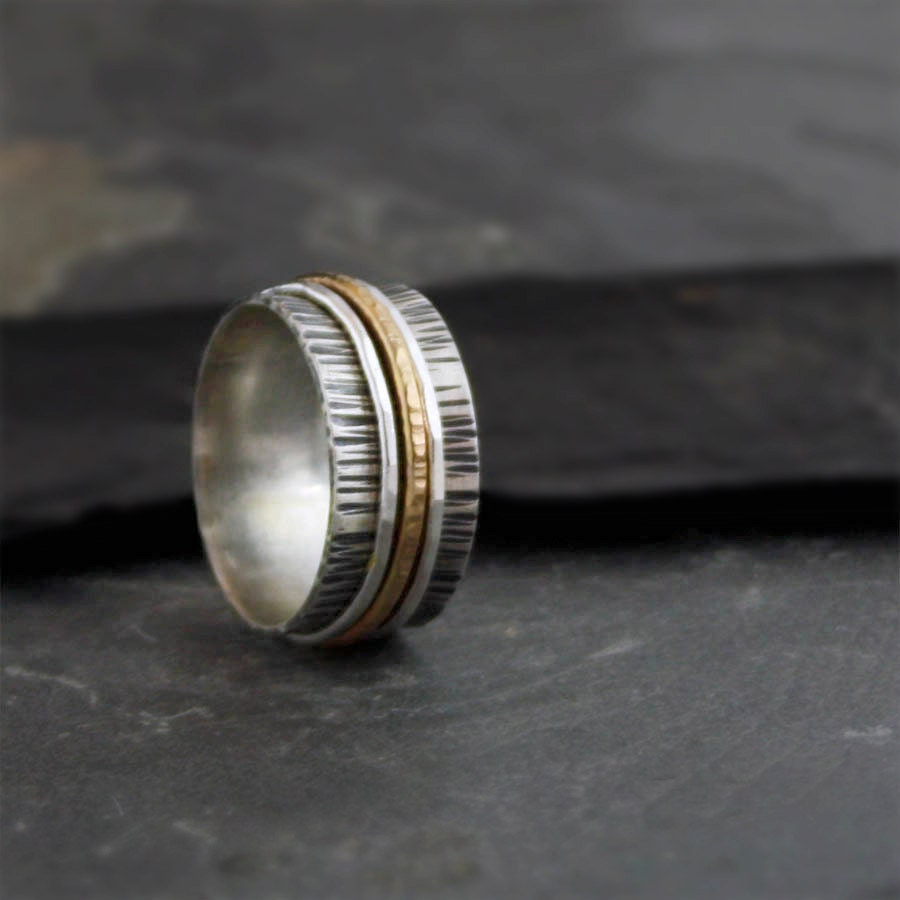 Hammered Silver Spinner Ring With Silver And By Bespokenjewelry