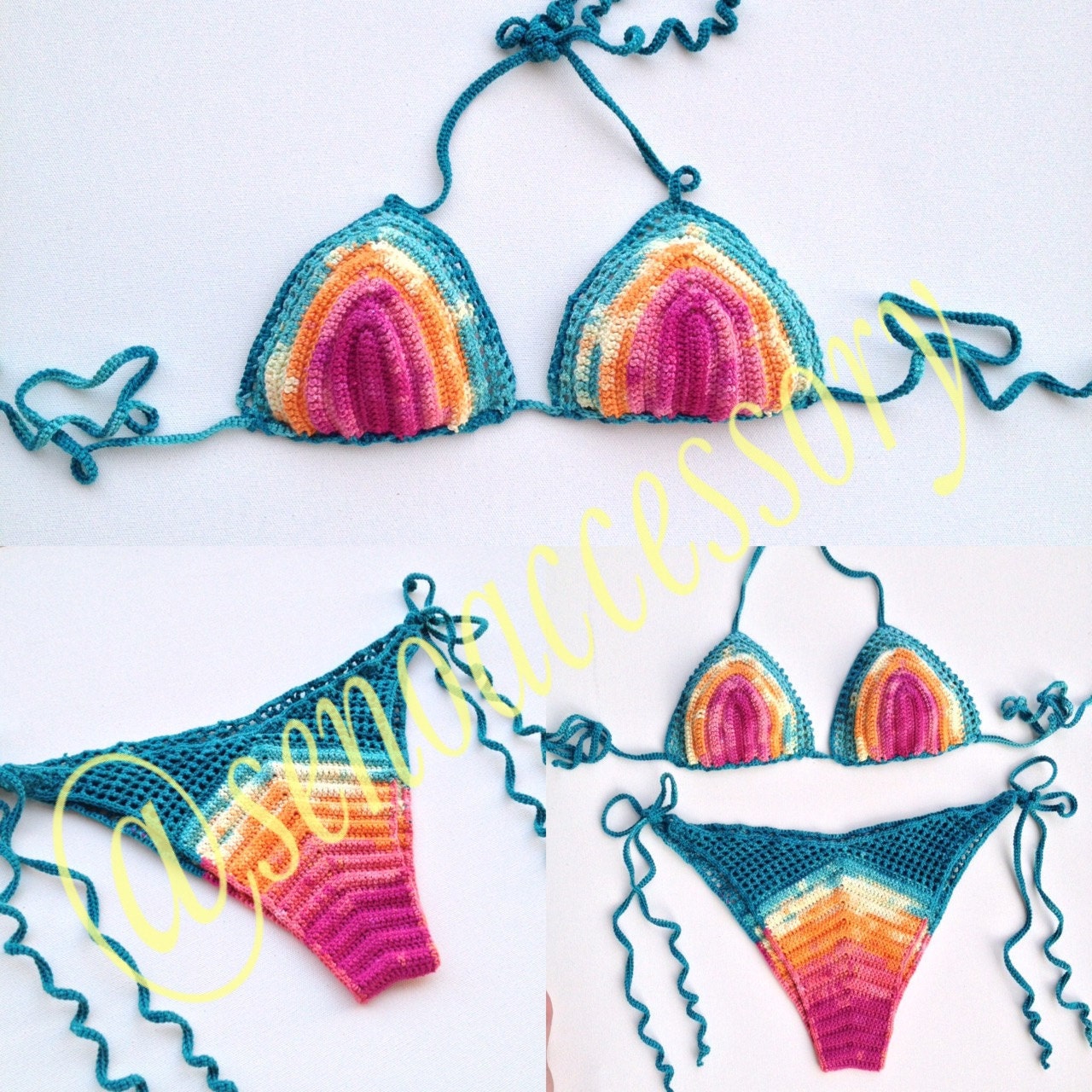 Rainbow Bikini Set Crochet Bikini Women Swimwear Swimsuit