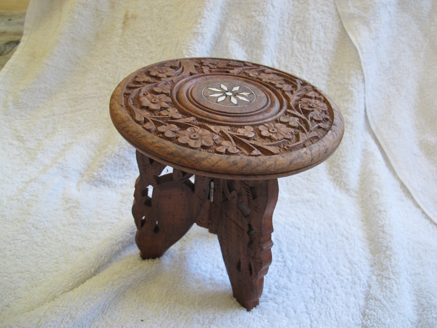 Hand Carved Plant Stand Inch Table Boho Indian Sheesham