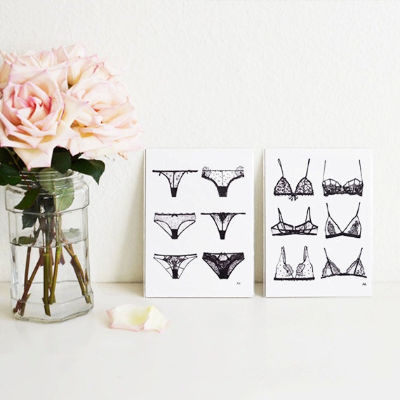 Lingerie Art Print Set Lingerie Wall Art Bra Panty Poster