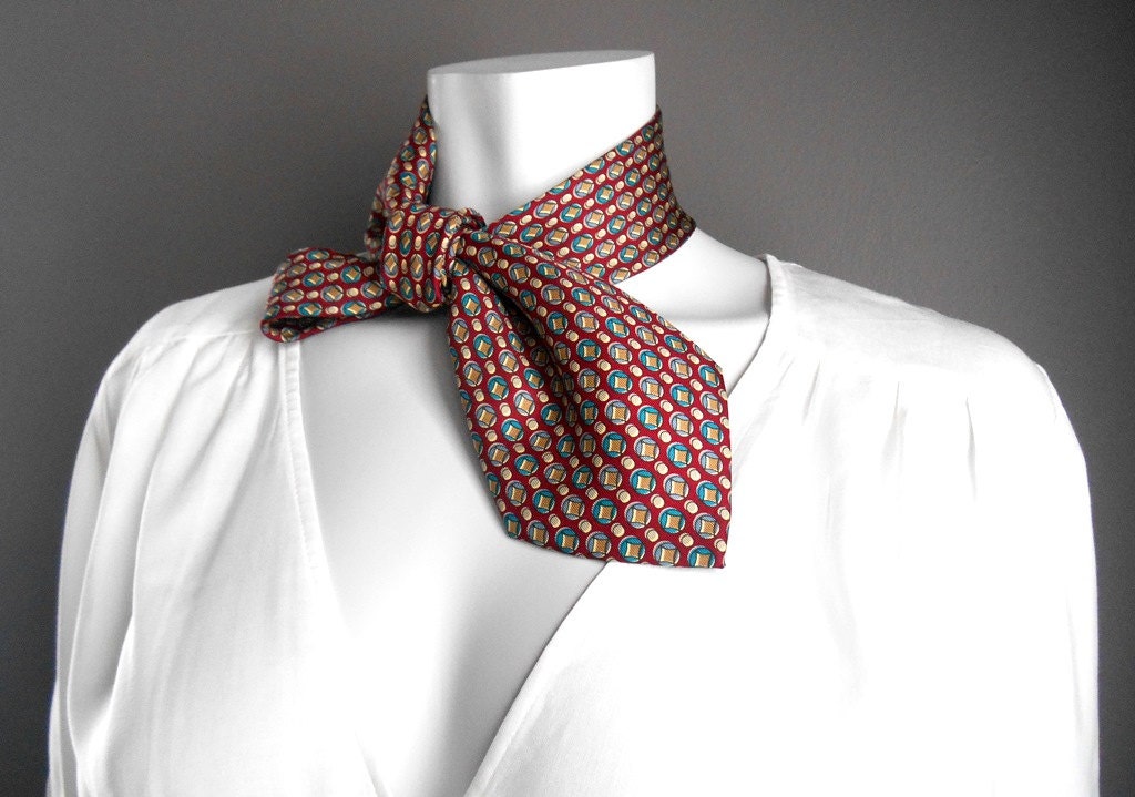 Woman Ascot Necktie Necklace Refashioned By CuchiOrganicsDesigns