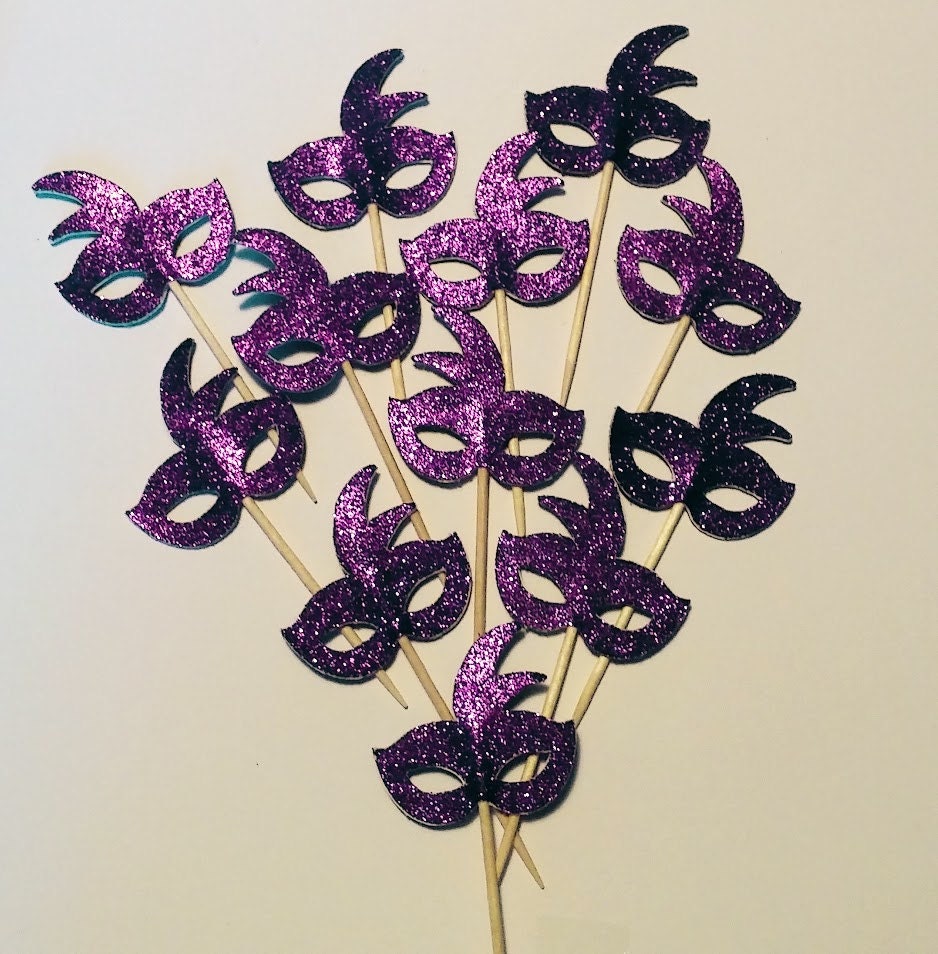 Purple Mardi Gras Mask Cupcake Toppers Set Of Masquerade