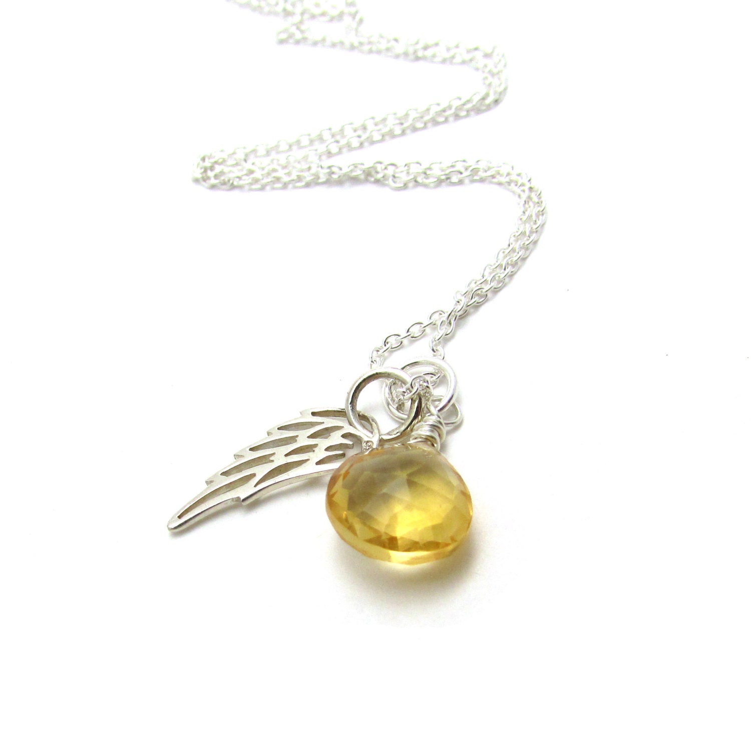 Guardian Angel Necklace Citrine Pendant With Angel Wing