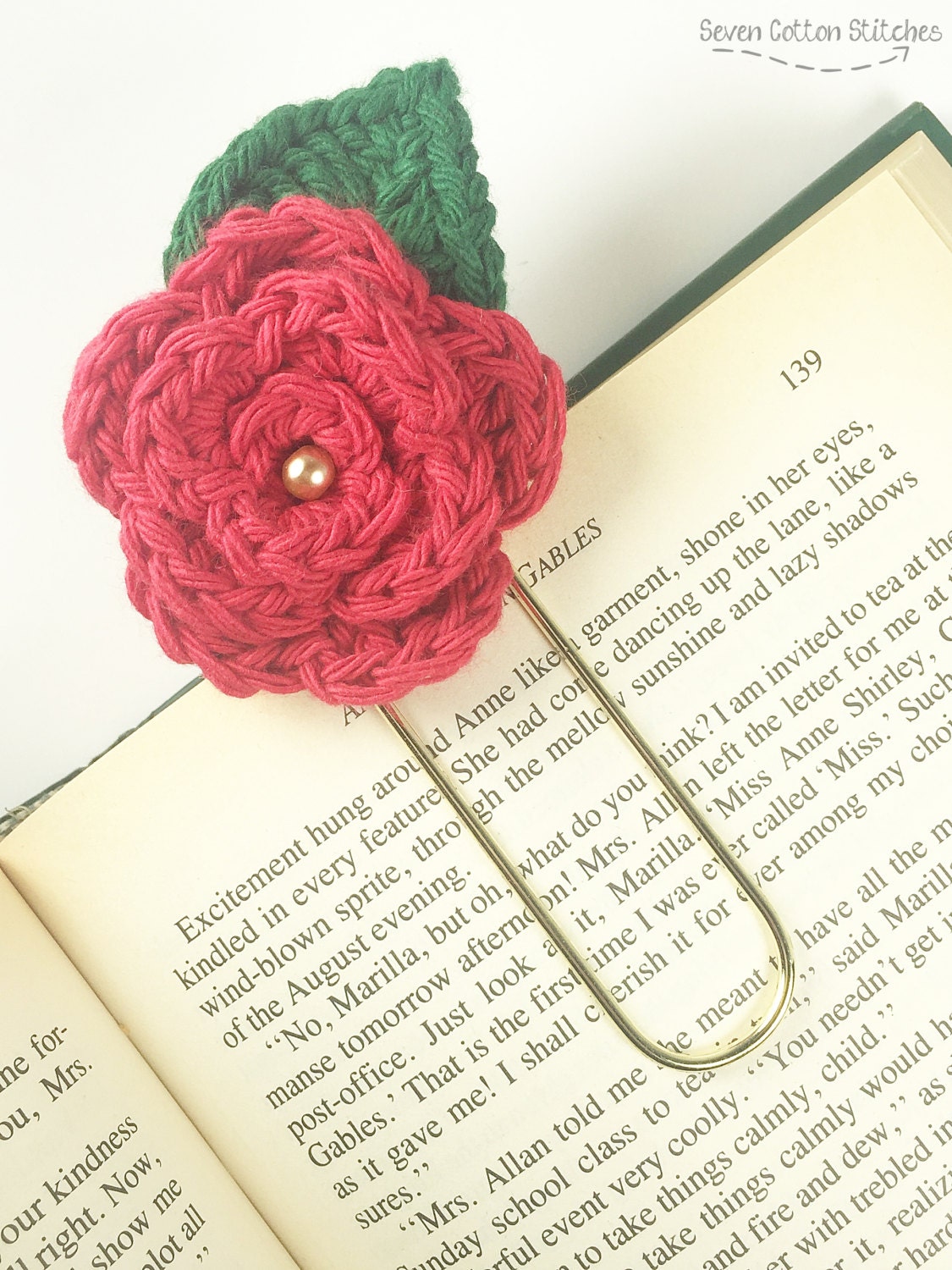 Red Rose Bookmark Large Planner Clip Crocheted Flower