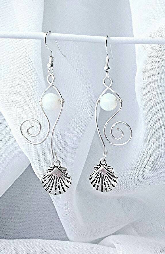 Items Similar To Sea Shell Dangle Earrings Sea Glass Chips Ocean