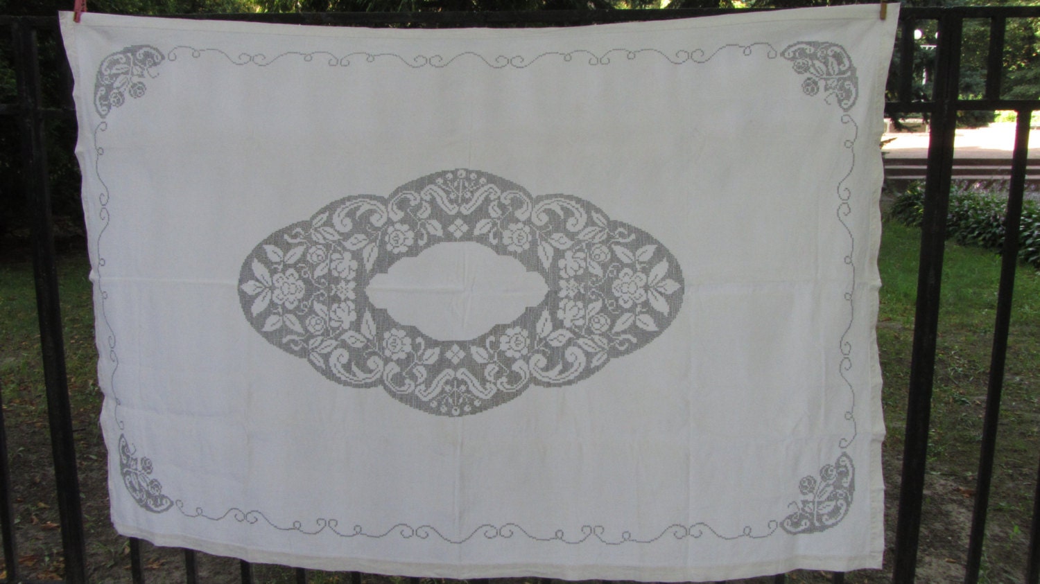 Big Great Linen Kitchen Decor Tablecloth, White Vintage Linen Tablecloth Gift Id