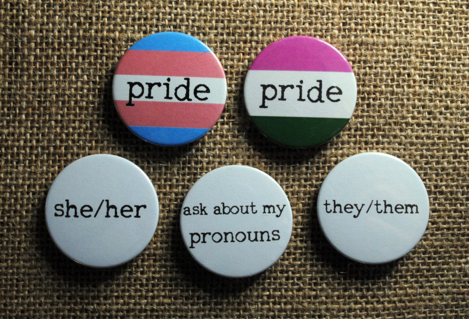 Gender Pride And Pronoun Badges 3 Badge Bundle 38mm