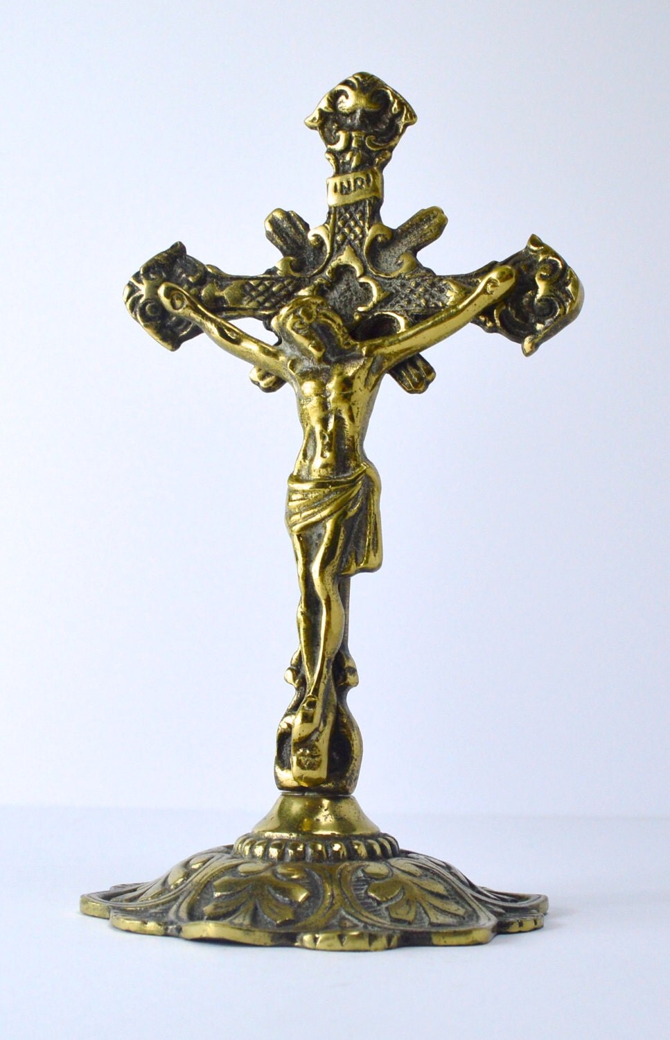 Solid Brass Cross Vintage Brass Crucifix Cross Christ On The