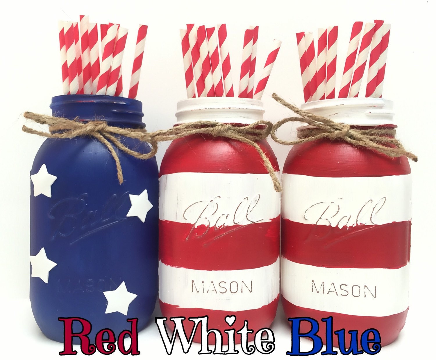 American Flag Painted Mason Jars Red White And Blue