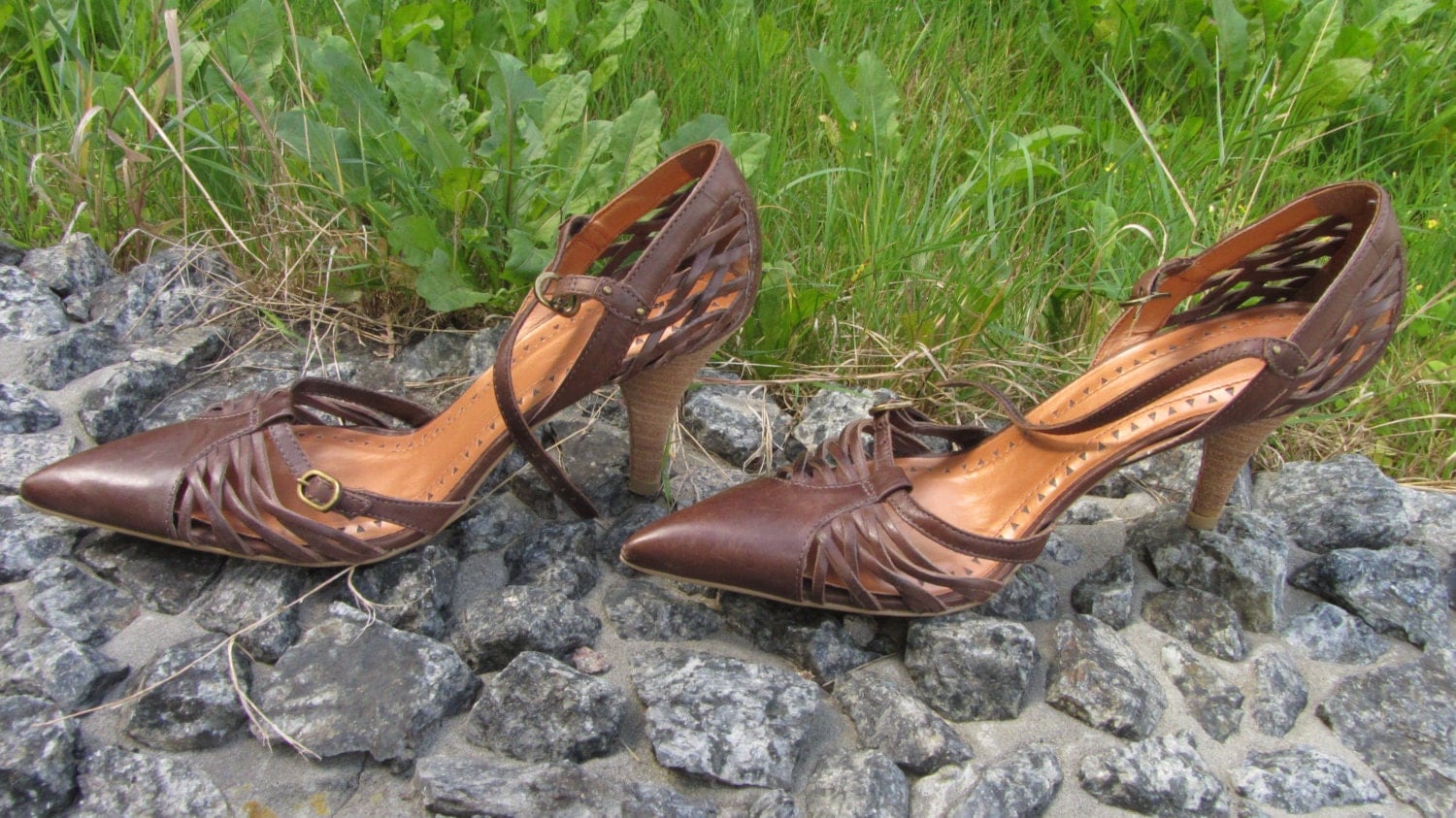 Brown Vintage Leather Hi Heels Shoes, Womens Hi heels 8-8.5 US Size Perfect For