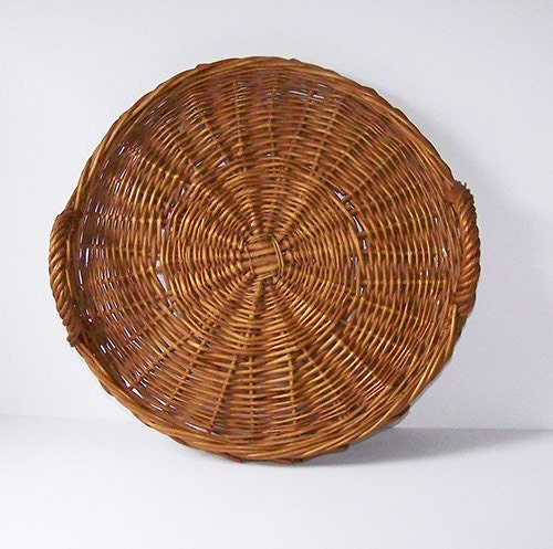 Round Wicker Serving Tray With Handles