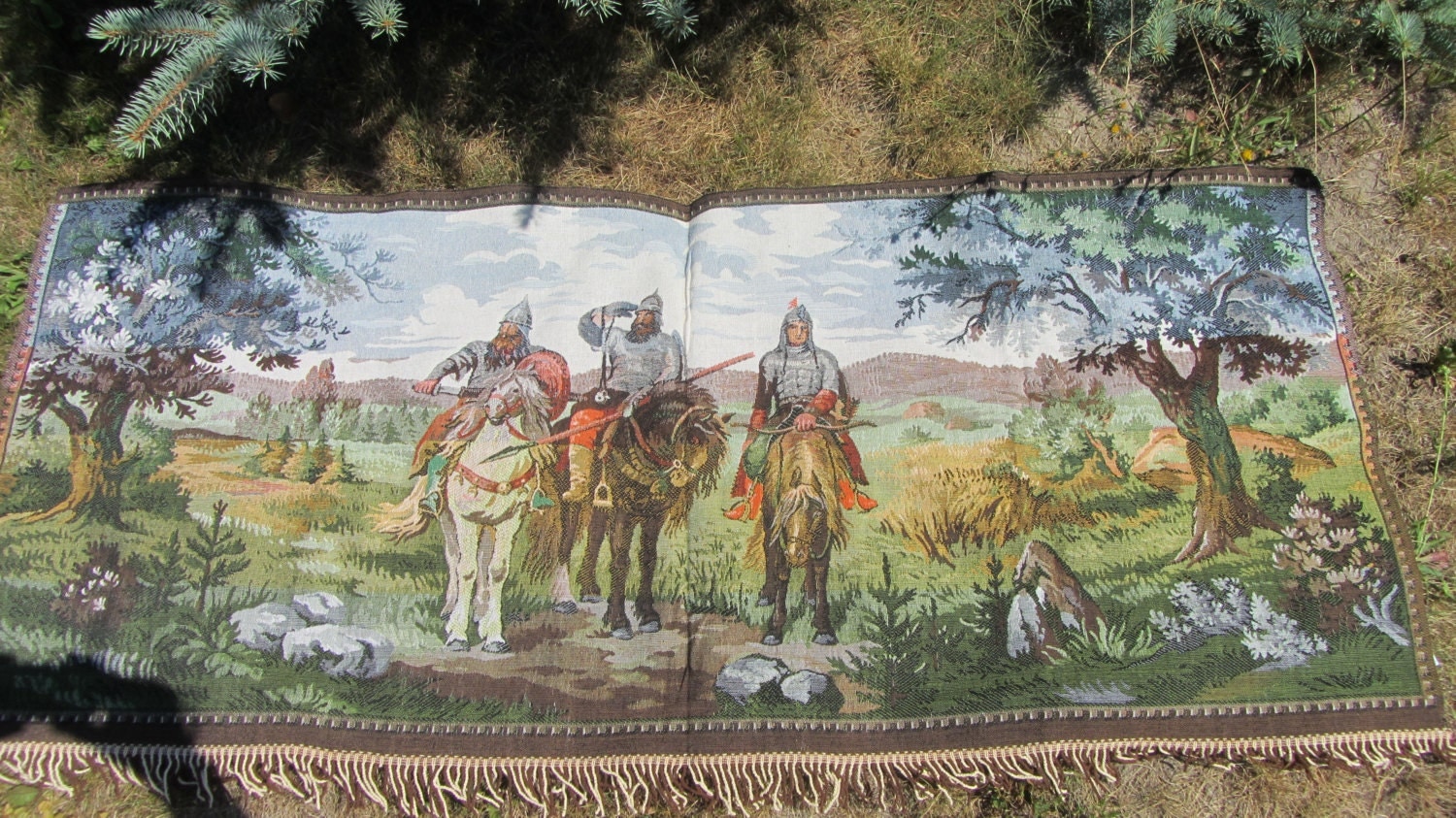 Three Heroes Tale German VIntage ?overlet Gobelin, Wall decor Gobelin, German vi