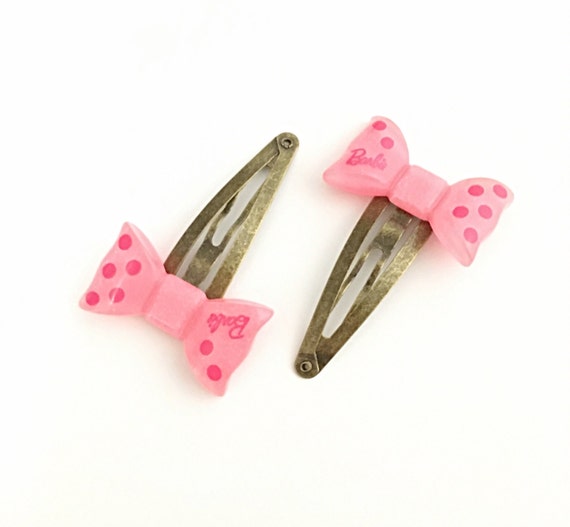 Pink Polka Dot Bow Hair Clips