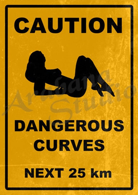 Caution Dangerous Curves Road Sign Poster By ArabanaStudio On Etsy