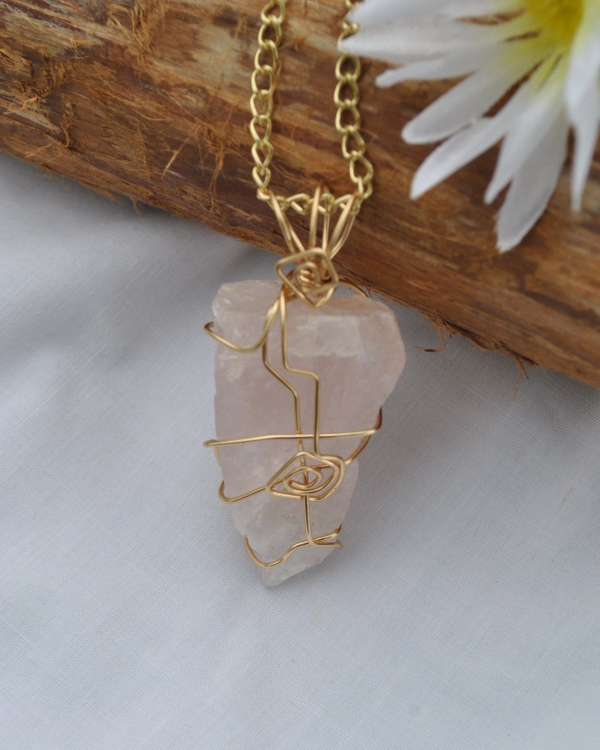 Raw Rose Quartz Pendant Wire Wrapped Rose By Rocks Gems Wire