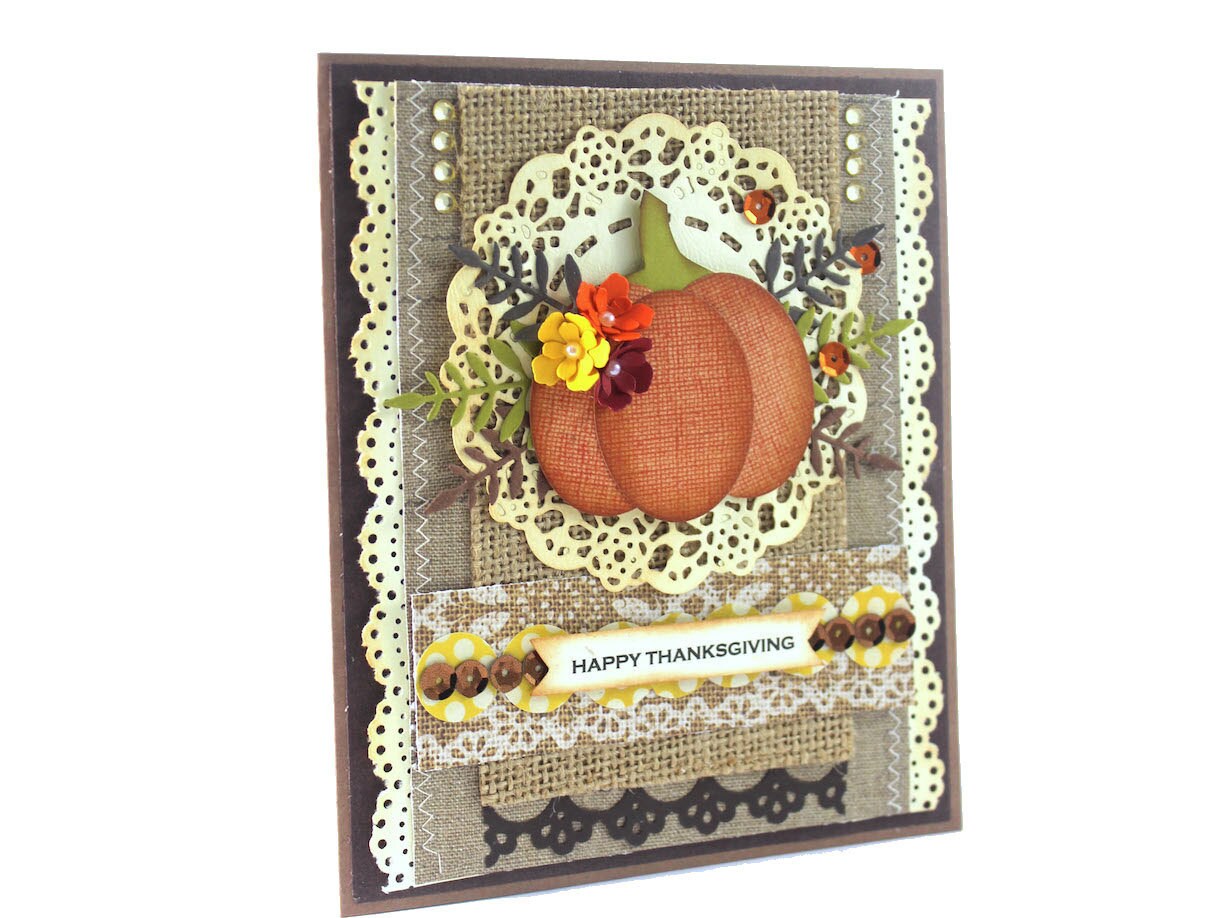 Thanksgiving Handmade Card Pumpkin Handmade Card Shabby Chic