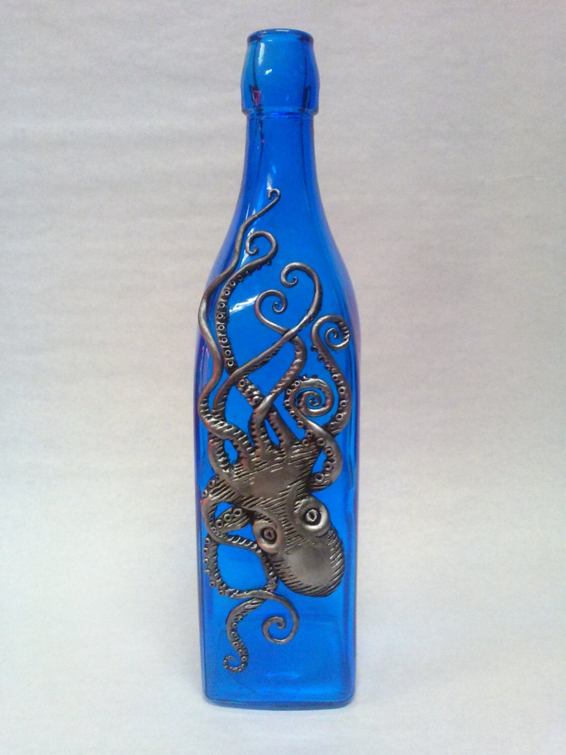 Octopus Blue Glass Sculpted Bottle