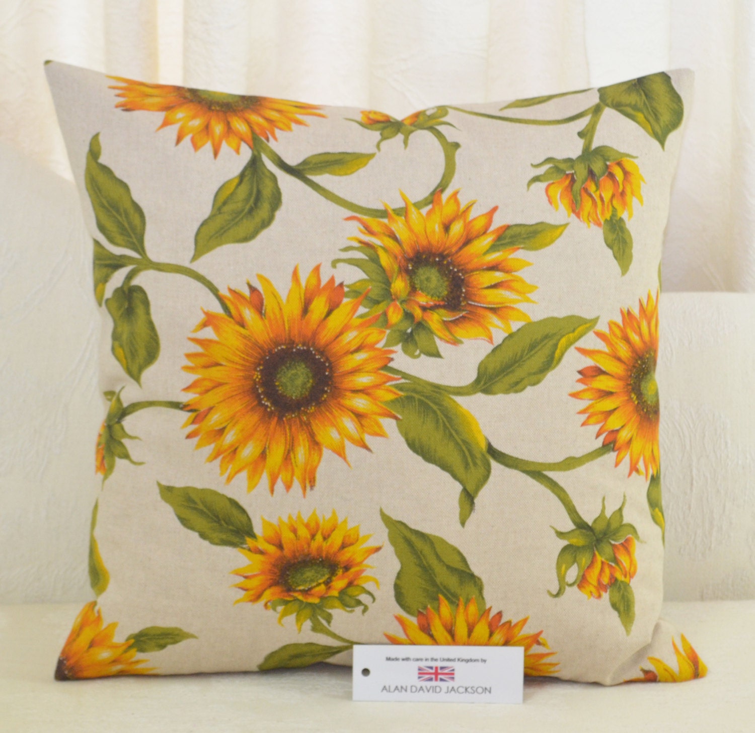 Sunflower Cushion Cover 17 X 17 43cm Sq Yellow