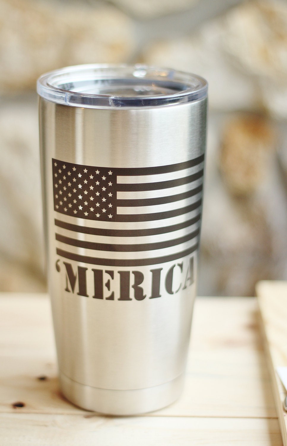 Custom American Flag Personalized Engraved Yeti Stainless