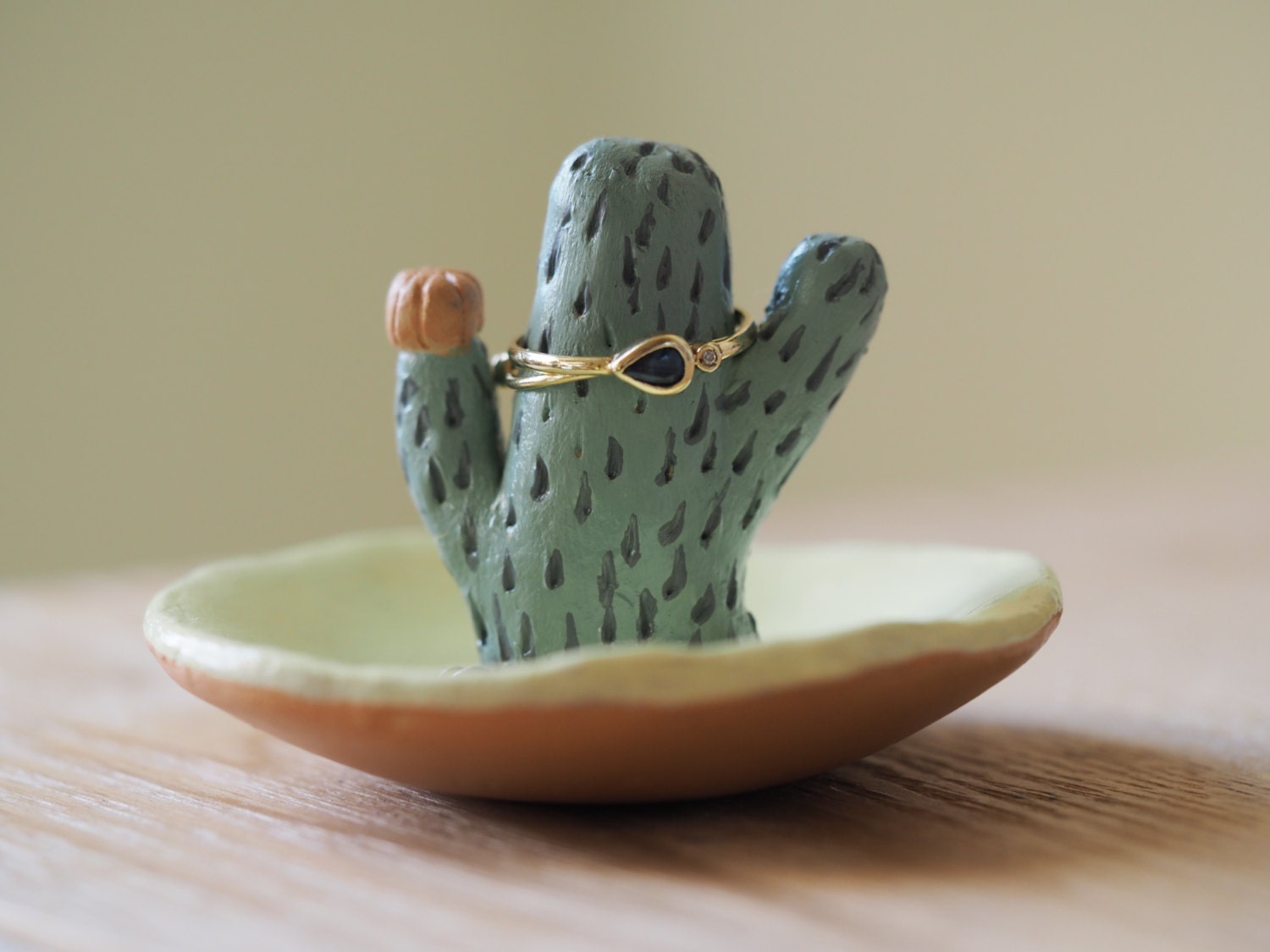 Cactus Ring Holder With Jewelry Dish Clay Cactus By Paintmydream