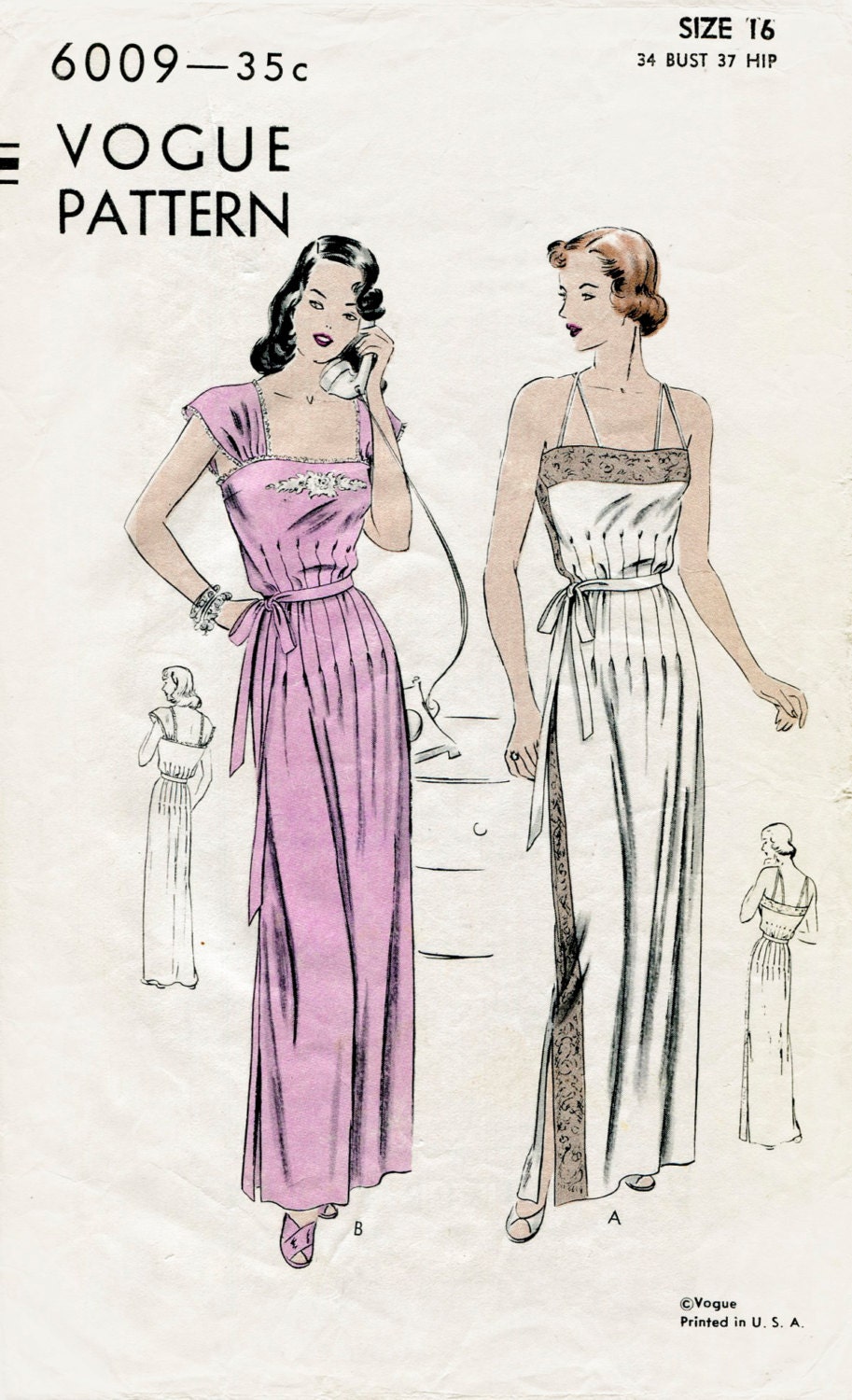 S S Vintage Lingerie Sewing Pattern Lace Gown Negligee