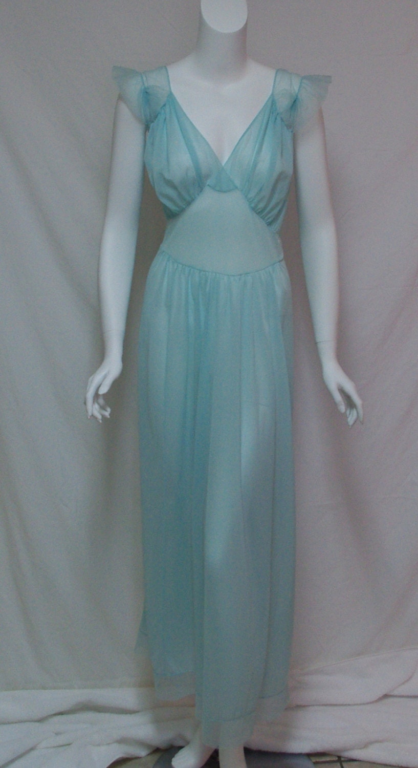 Vintage Vanity Fair Nightgown Sheer Blue Nightgown Size