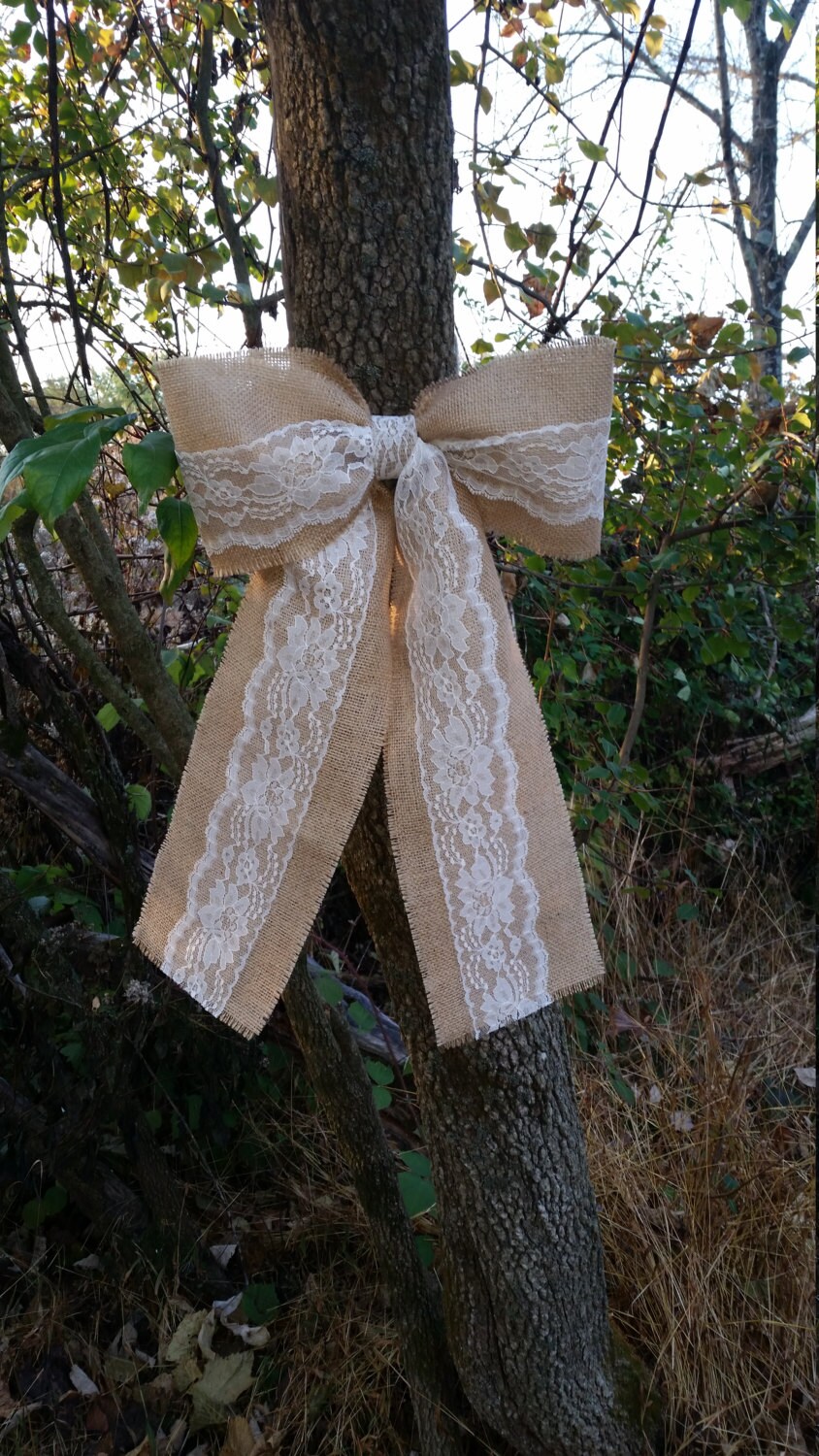 Burlap And Lace Bow Burlap And Lace Pew Bows By RandCBoutique