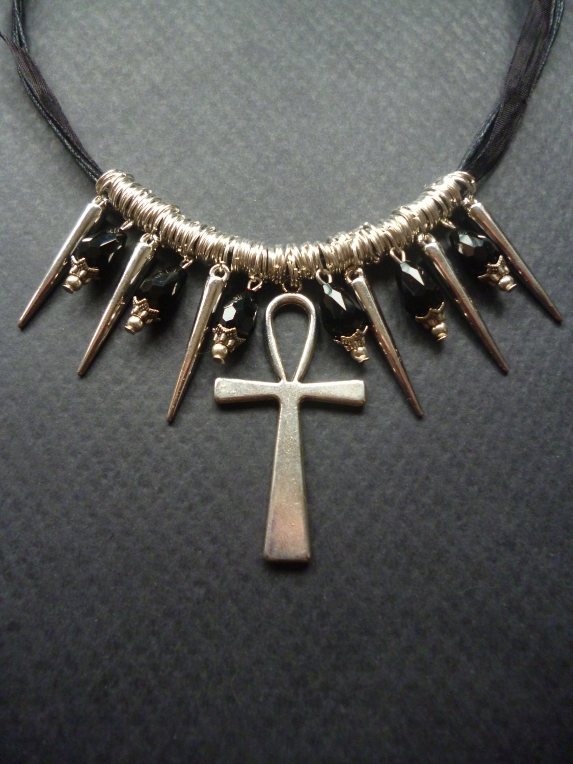 Gothic Ankh Necklace Egyptian Jewelry Spikes Necklace