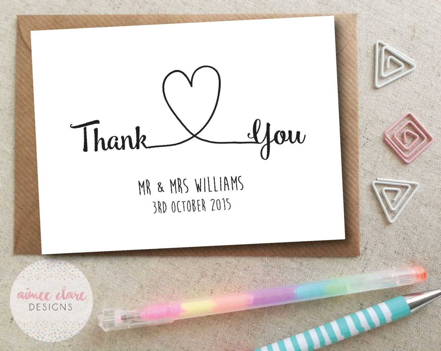 Personalised Thank You Wedding Cards Pack Of