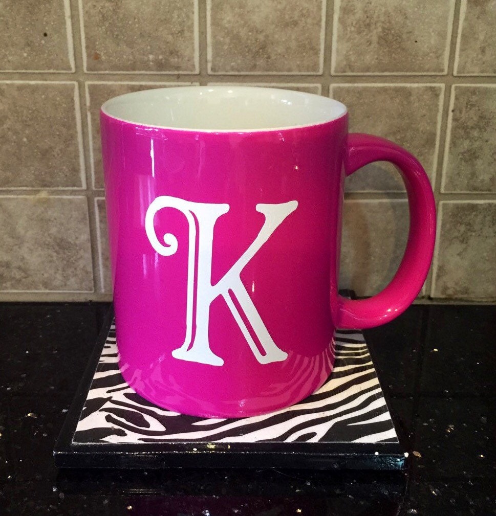 Pink Coffee Mug With Monogram Initial Bridesmaid Gifts