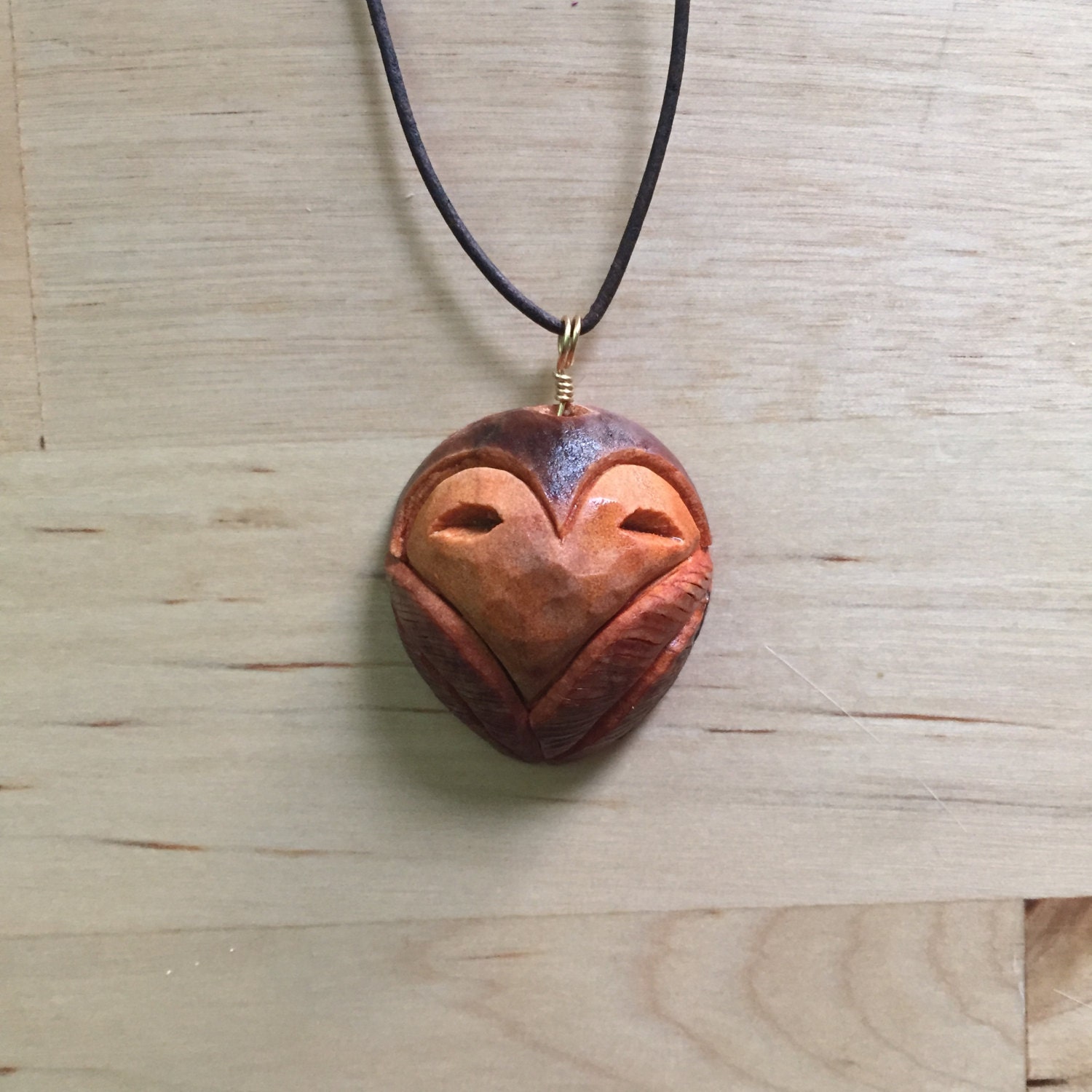 Avocado Stone Pendant Owl Natural Jewellery Carved By Hand